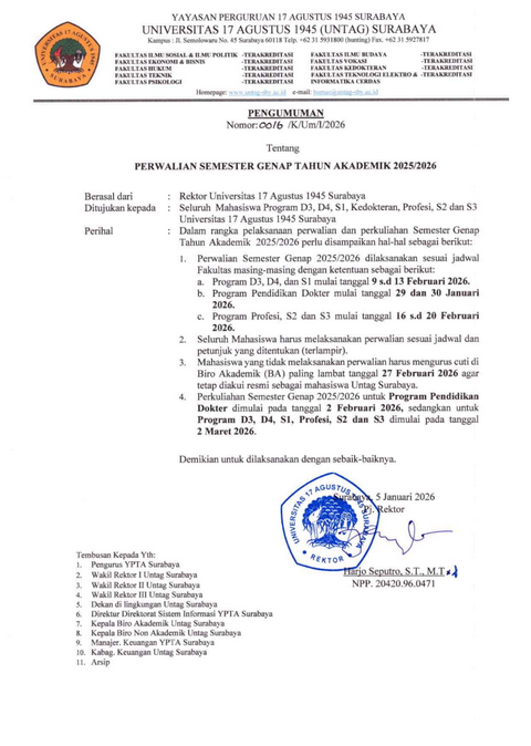 Jadwal Perwalian Semester Genap Tahun Akademik 2025-2026