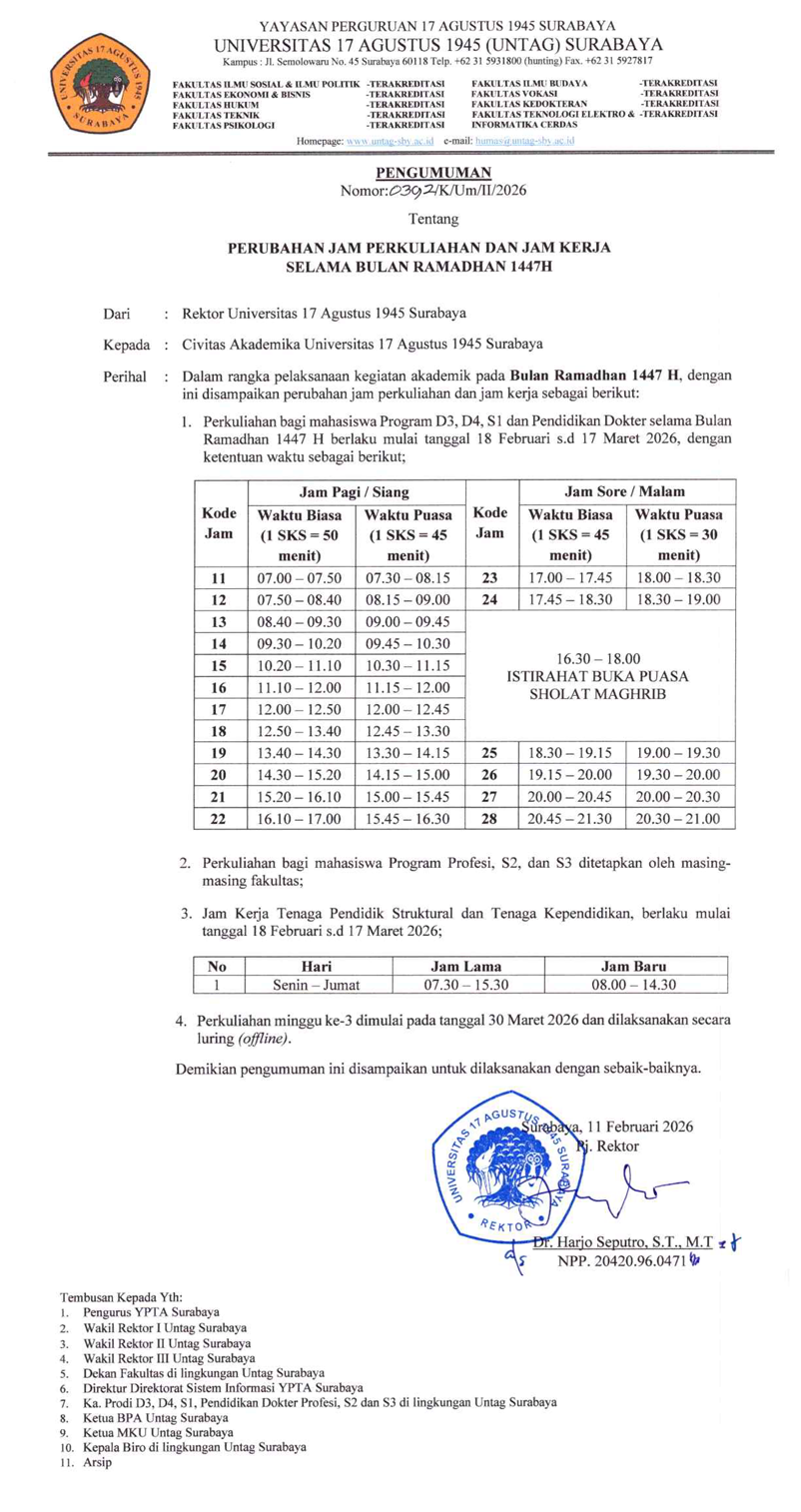 Perubahan Jam Perkuliahan Selama Bulan Ramadhan