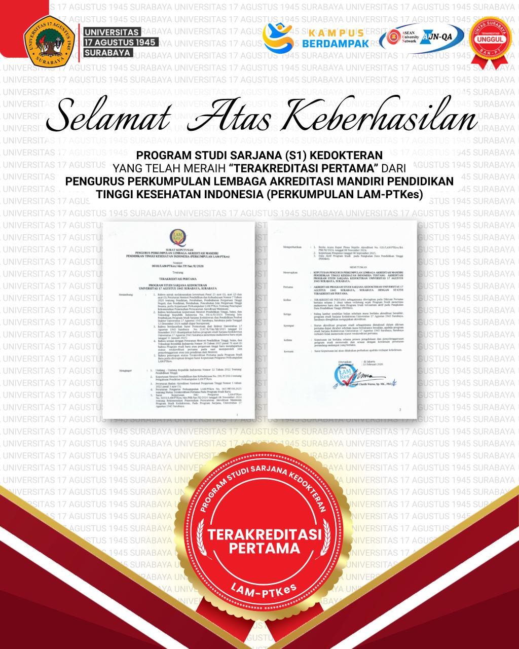Selamat Atas Diraihnya Akreditasi Pertama Prodi S1 Kedokteran