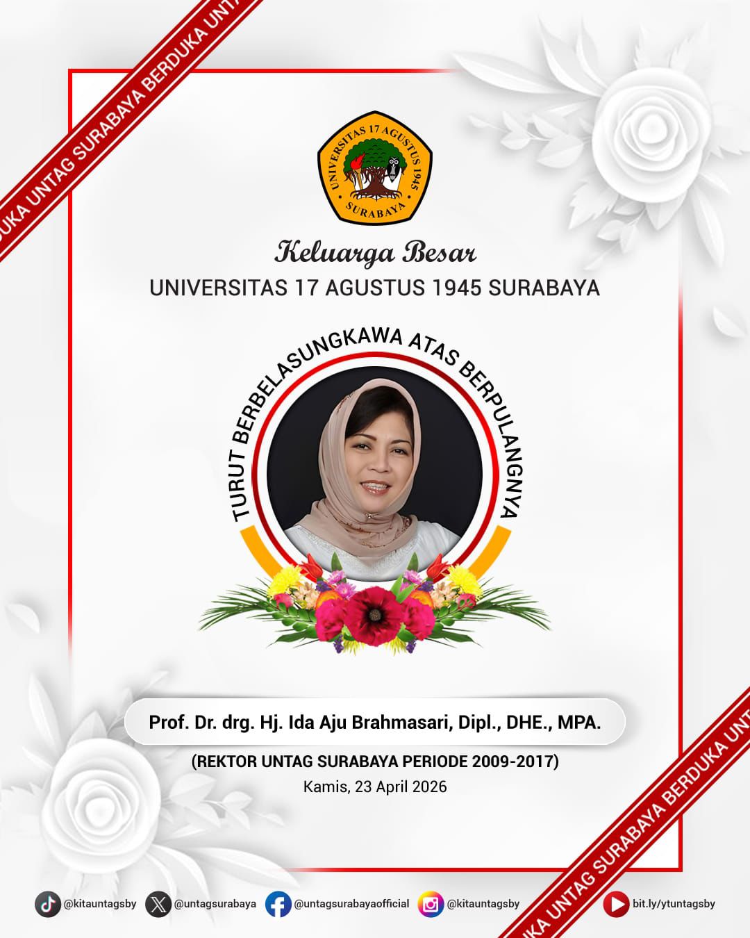 Turut Berduka Cita Atas Berpulangnya Mantan Rektor Untag Periode 2009-2017