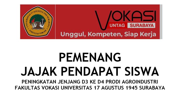 PEMENANG JAJAK PENDAPAT SISWA PENINGKATAN JENJANG D3 KE D4 PRODI AGROINDUSTRI FAKULTAS VOKASI UNIVERSITAS 17 AGUSTUS 1945 SURABAYA