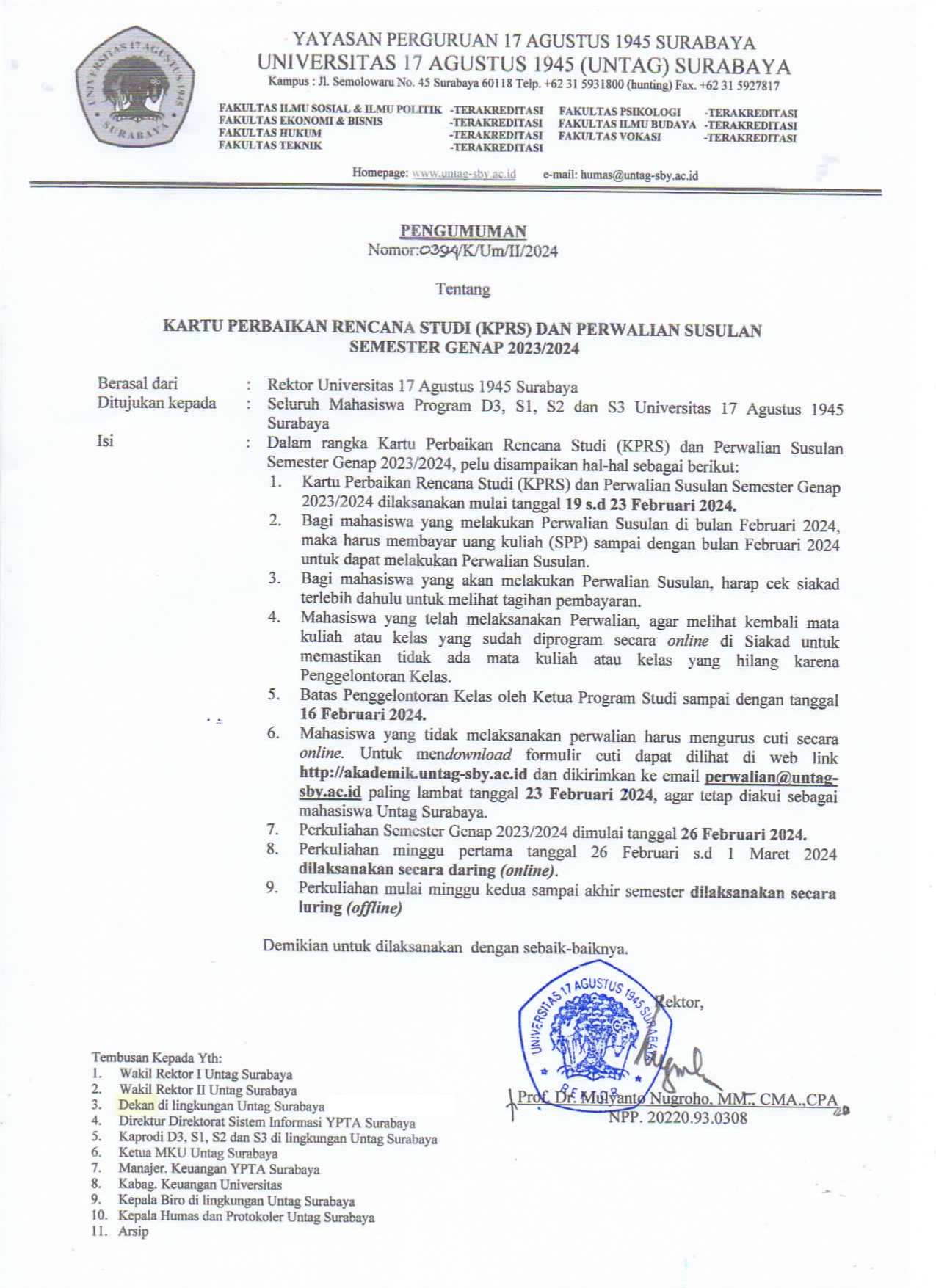 KPRS & Perwalian Susulan Semester Genap 2023/2024