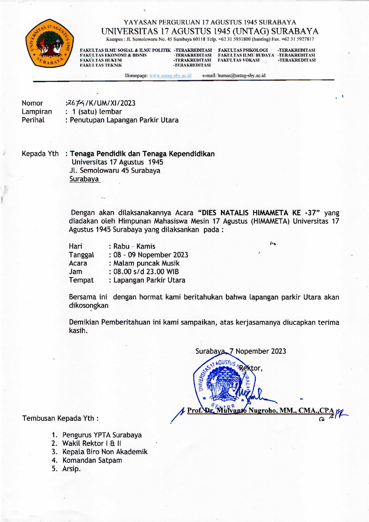 Penutupan Lapangan Parkir Utara