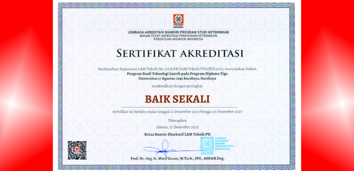 Prodi D3 Teknologi Listrik Mencapai Peringkat Akeditasi Baik Sekali