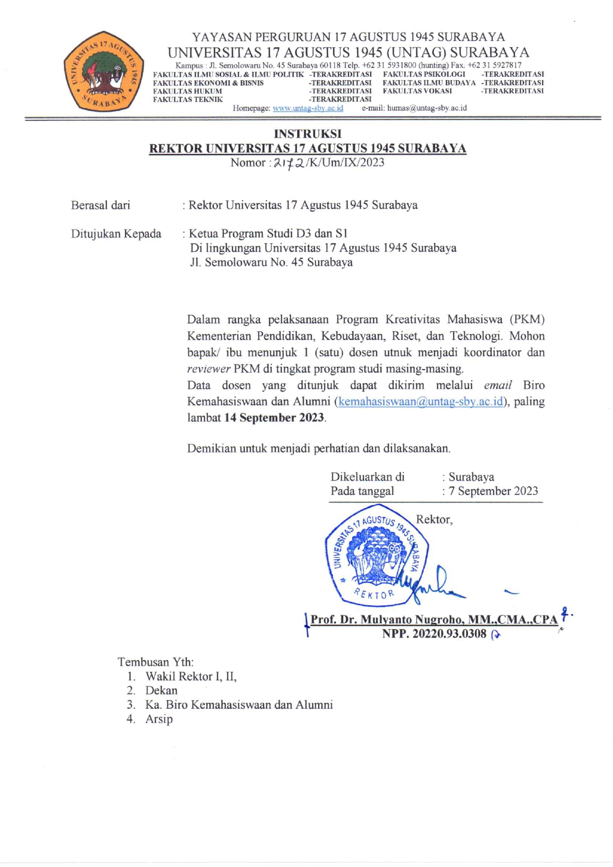 Penunjukan Koordinator PKM di Tingkat Prodi 