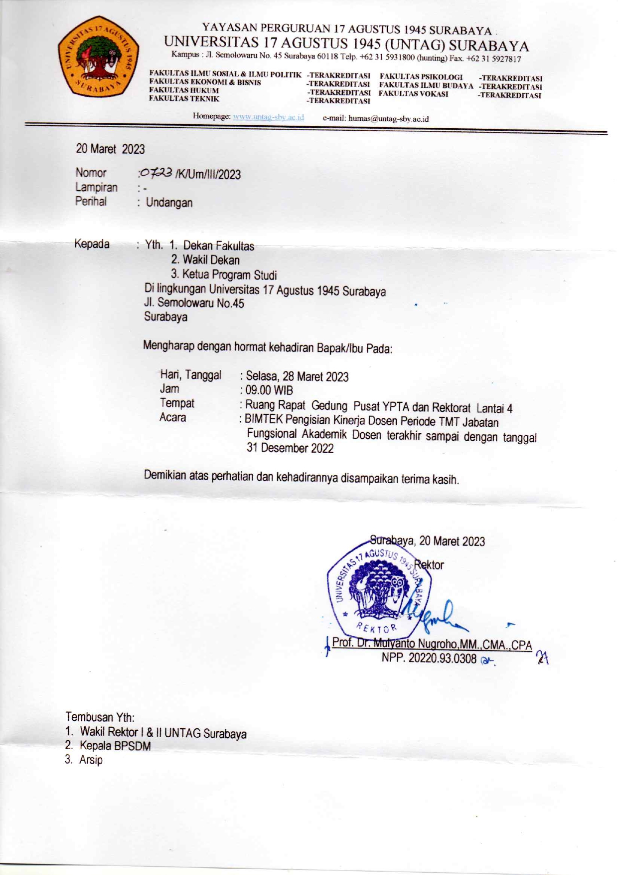 Undangan Bimtek Kinerja Dosen