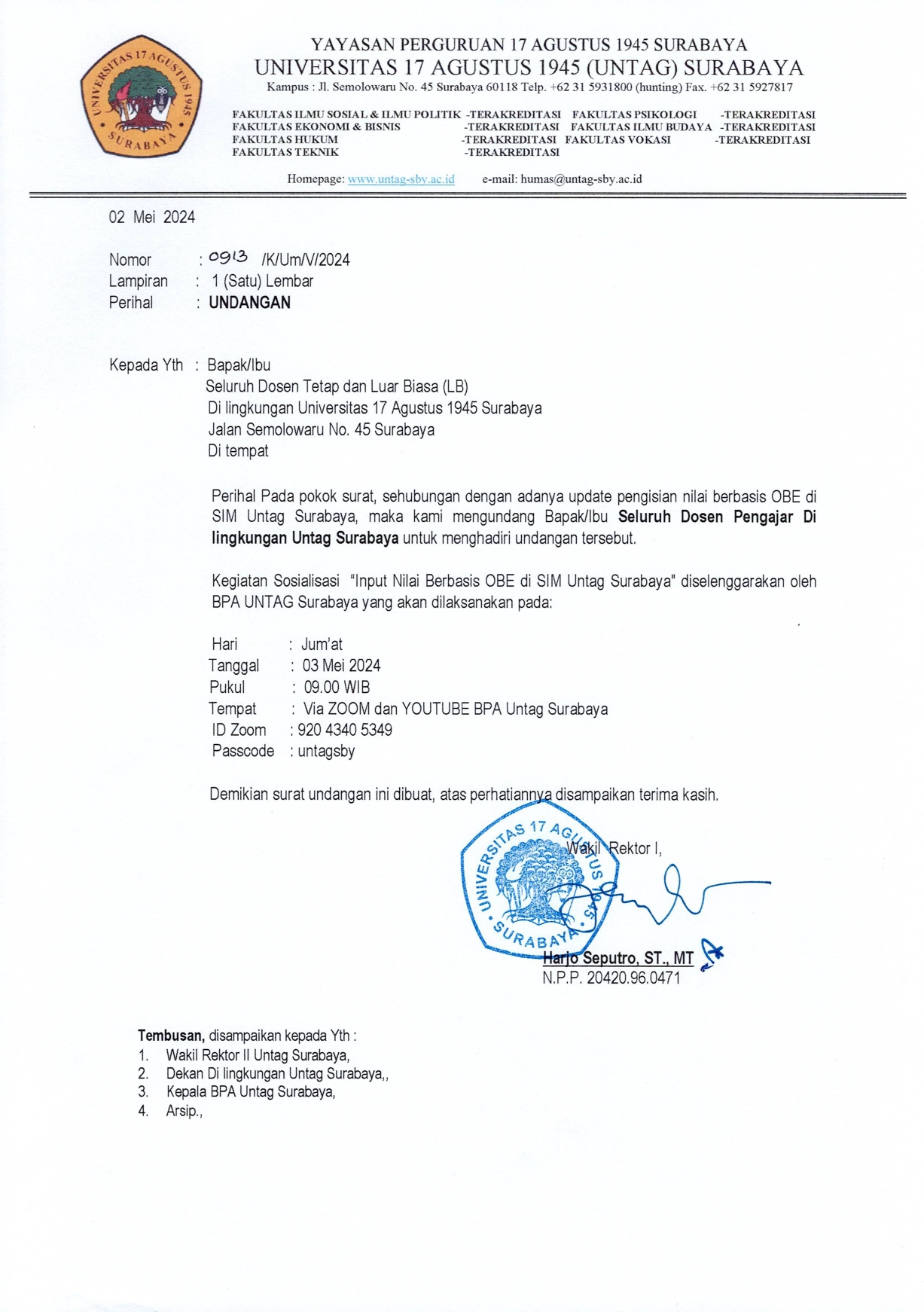 Undangan Sosialisasi Input Nilai Berbasis OBE