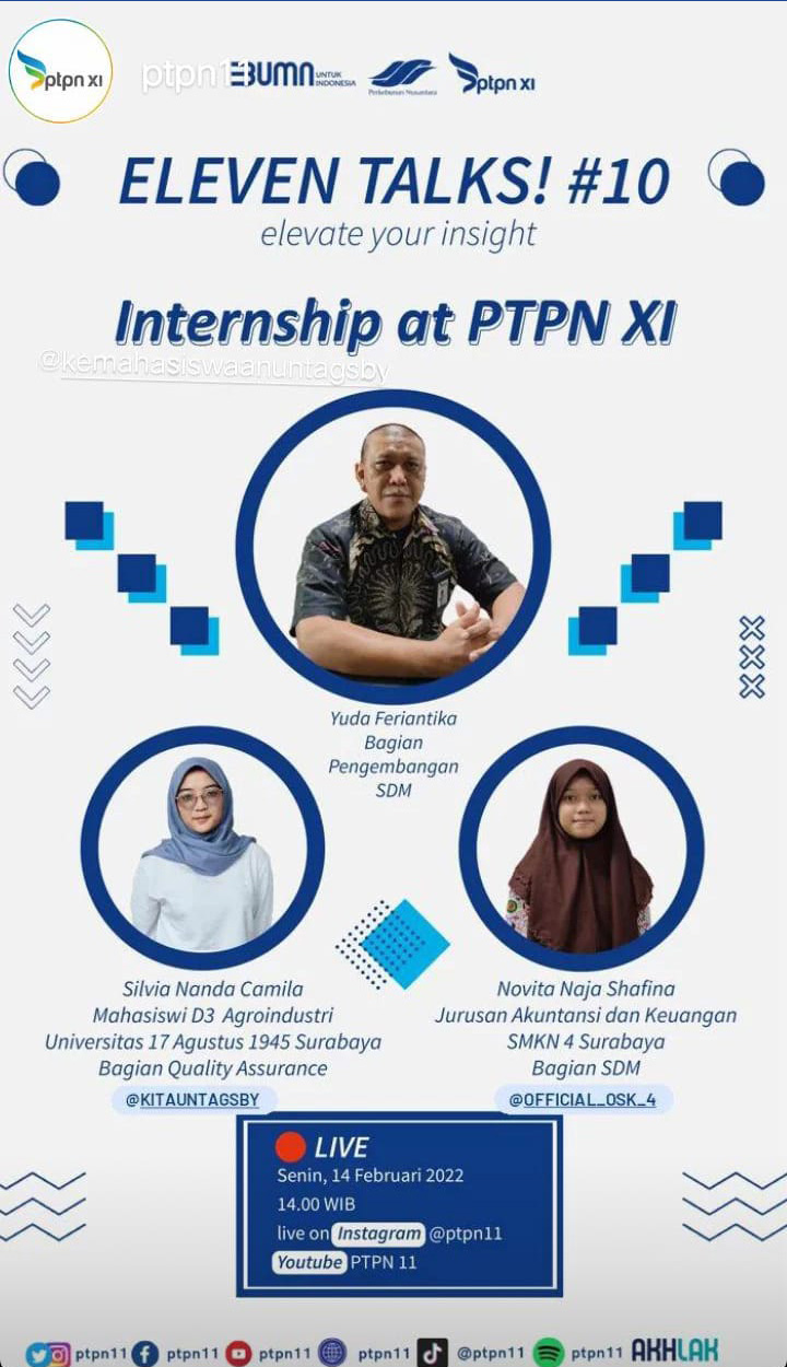 Testimoni dari mahasiswa Prodi Agroindustri Fakultas Vokasi Untag Surabaya yang memenangkan kompetisi Magang BUMN bersertifikat tahun 2021