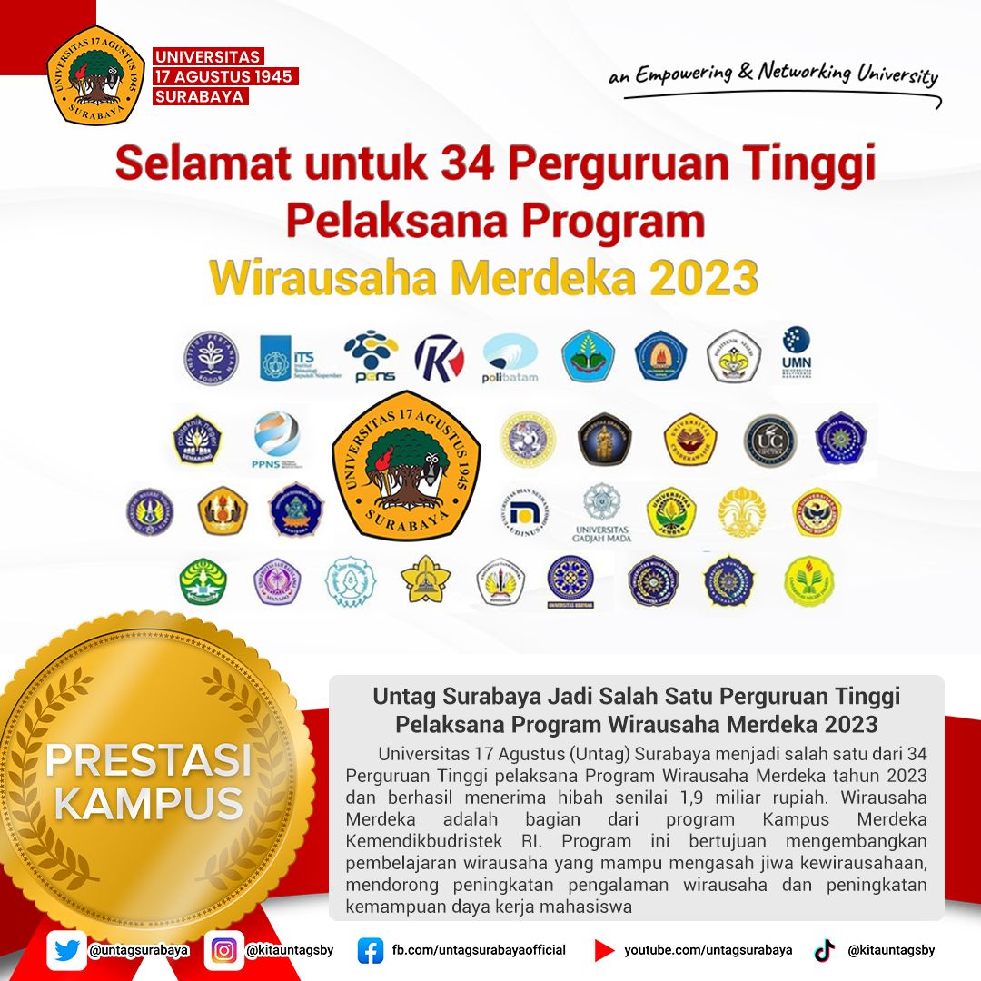 Universitas 17 Agustus 1945 Surabaya Terpilih menjadi Pelaksana Program WIRAUSAHA MERDEKA 2023