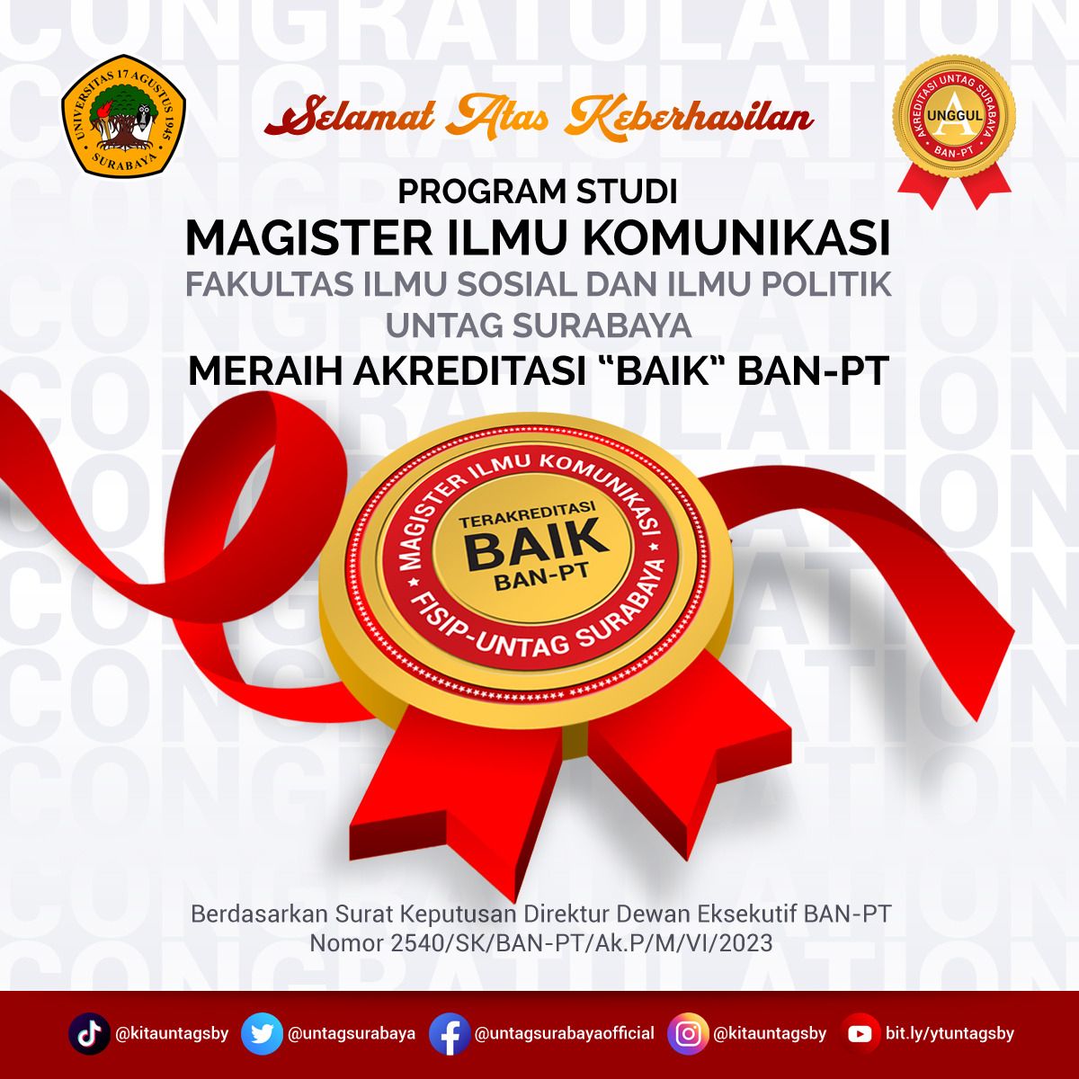 Selamat Atas Keberhasilan PRODI MAGISTER ILMU KOMUNIKASI