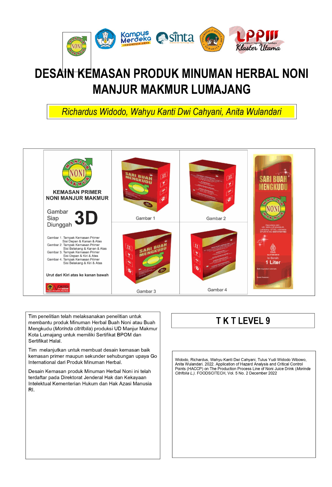 Desain Kemasan Produk Minuman Herbal Noni Manjur Makmur Lumajang