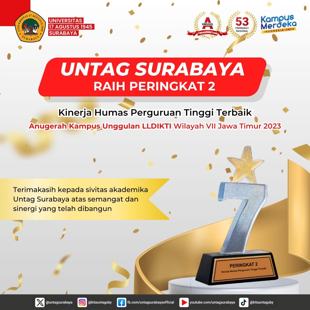 UNTAG Surabaya Raih Peringkat 2 - Kinerja Humas Perguruan Tinggi Terbaik