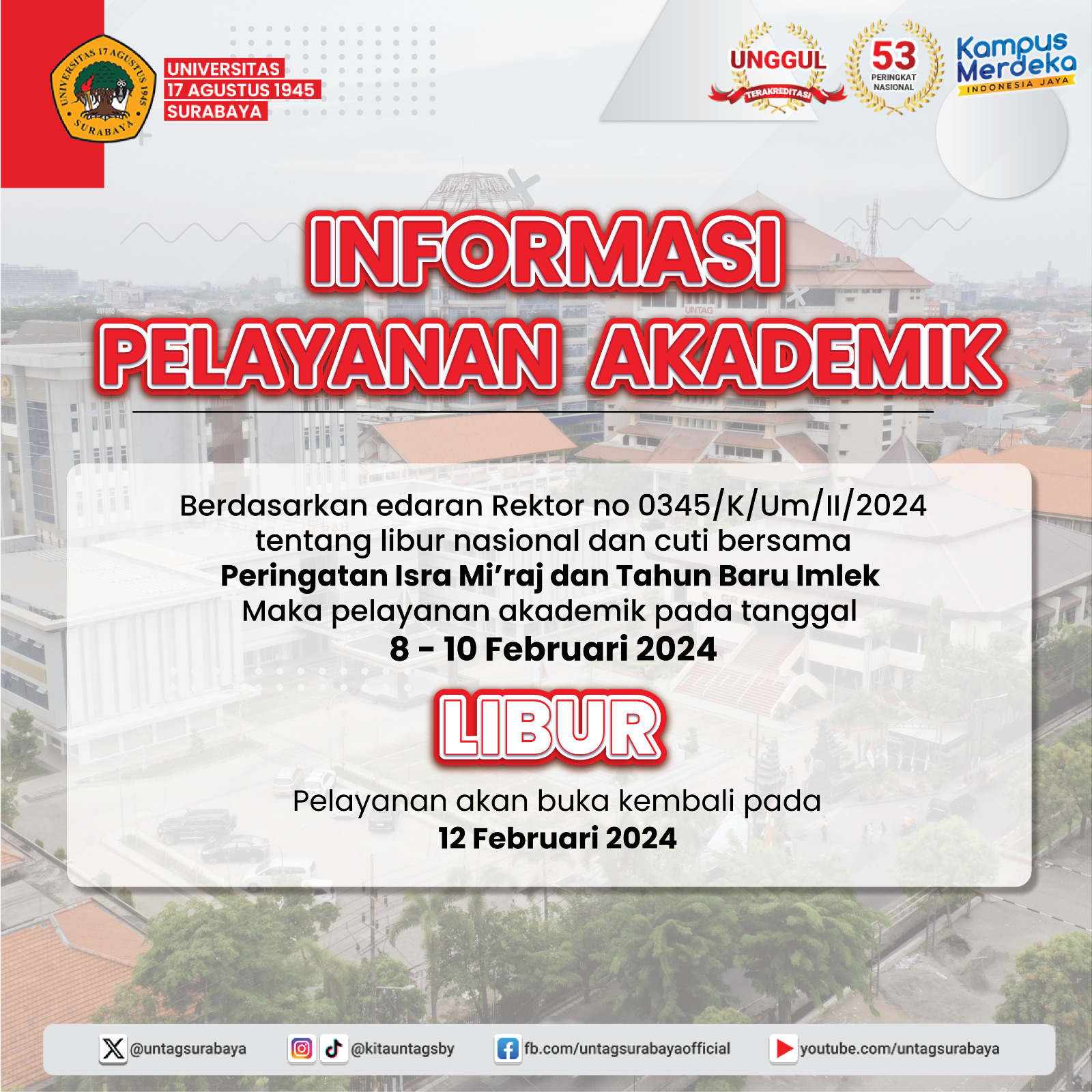 INFORMASI LIBUR PELAYANAN AKADEMIK