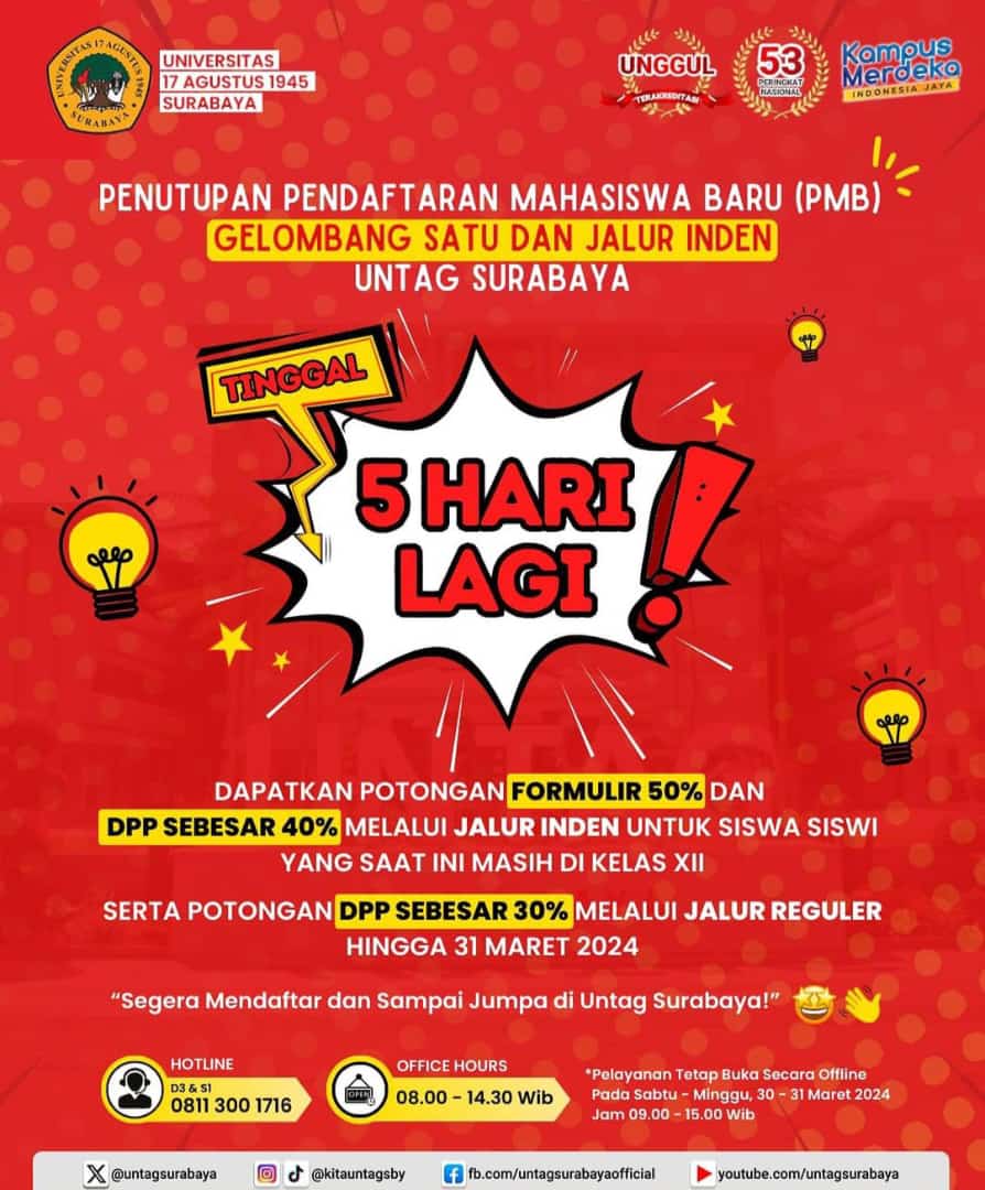 5 Hari Lagi Penutupan Pendaftaran Gelombang 1 & Jalur Inden