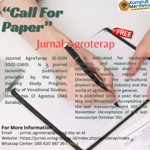 CALL FOR PAPER  AGROTERAP (Jurnal Spesialis AGROINDUSTRI)