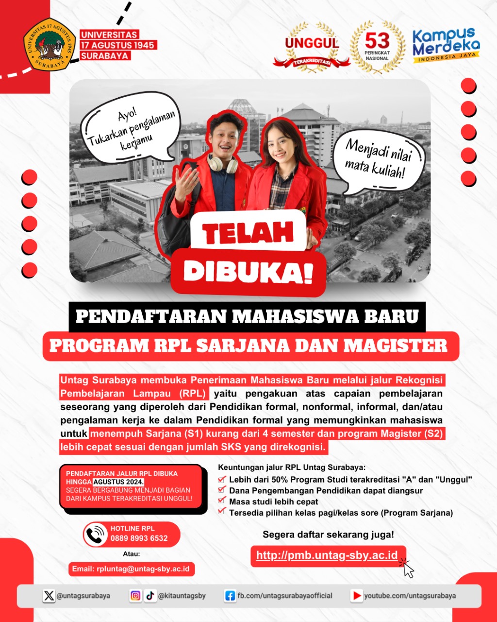 Pendaftaran Mahasiswa Baru Program RPL Sarjana & Magister
