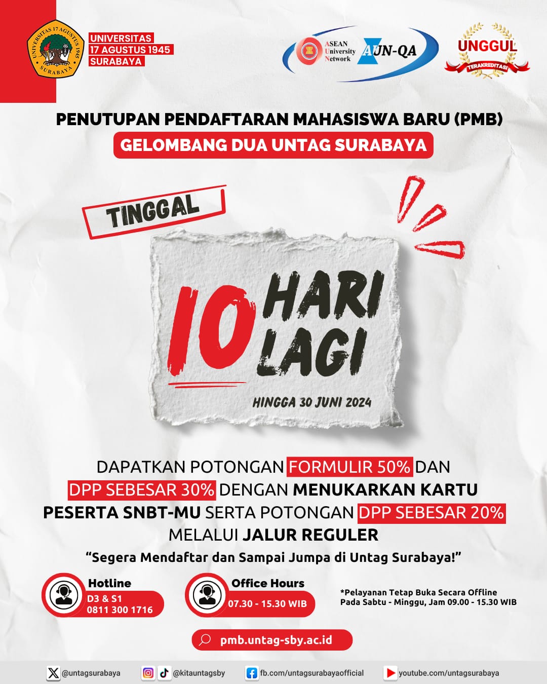 Info Penutupan Pendaftaran Mahasiswa Baru Gelombang II