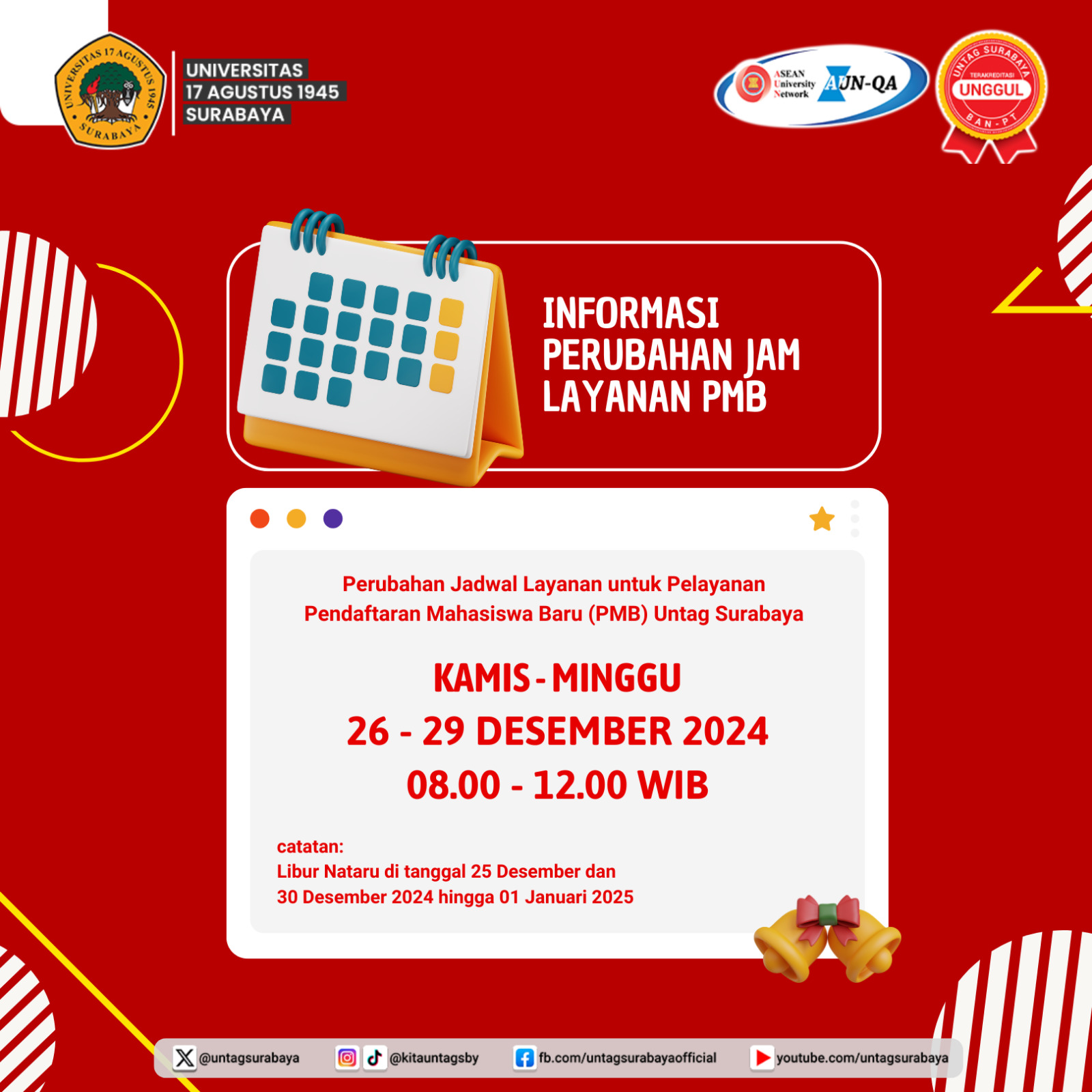 Informasi Perubahan Jam Pelayanan PMB UNTAG Surabaya