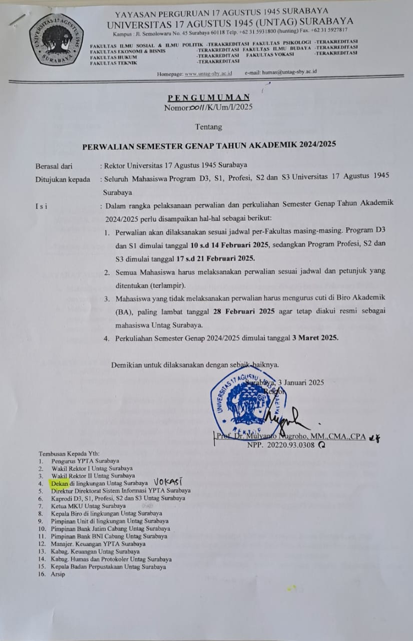 Jadwal Perwalian Semester Genap 2024/2025