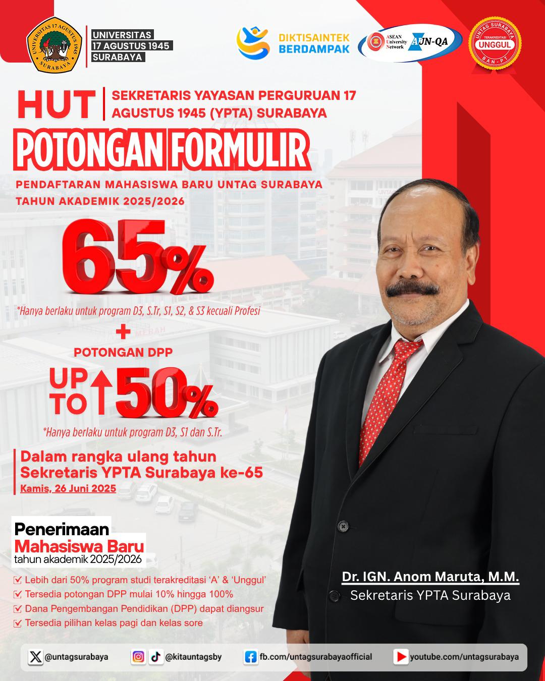 Diskon Khusus PMB HUT Sekeretaris YPTA