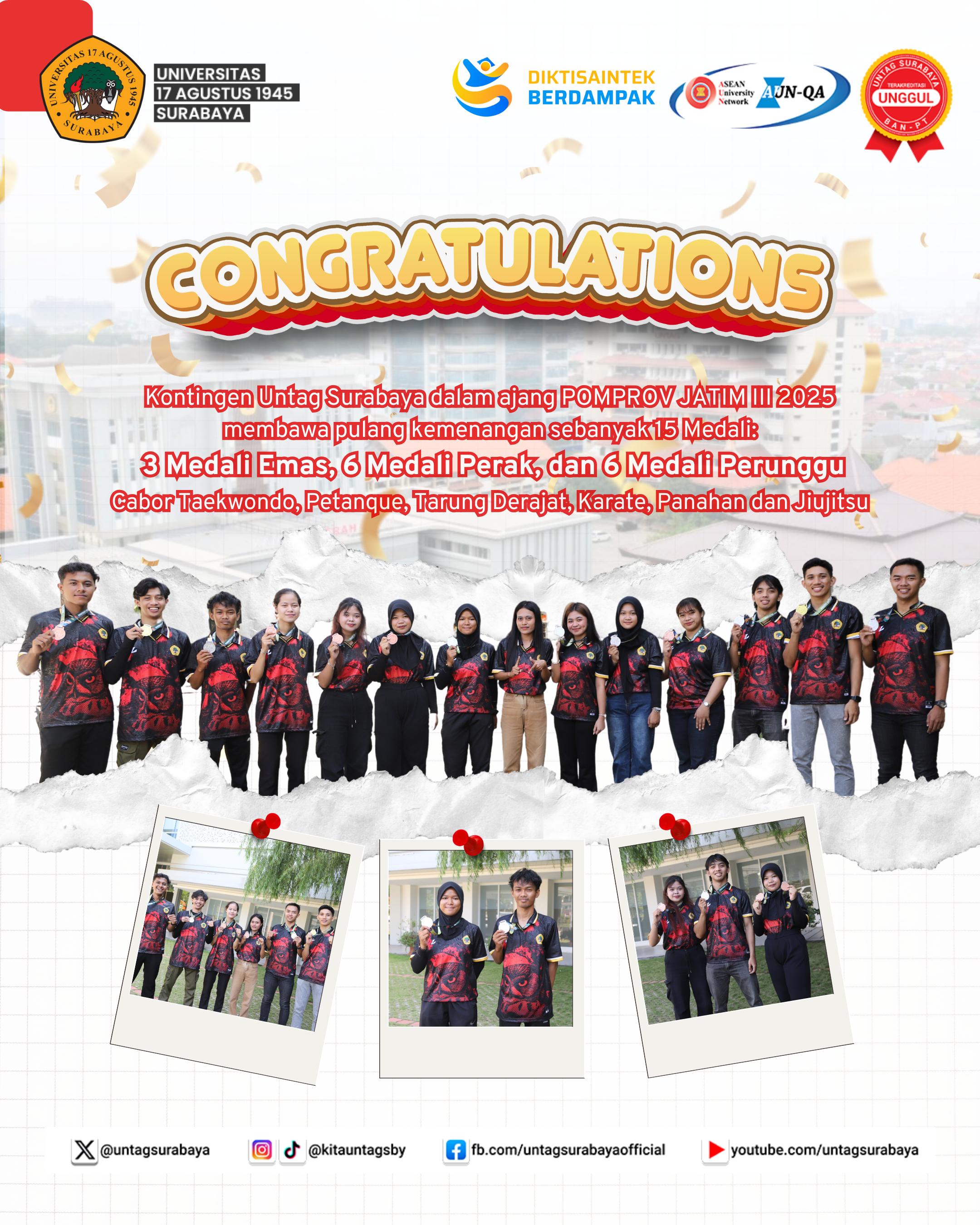 Selamat Kontingen Untag Surabaya Dalam Ajang POMPROV JATIM III 2025