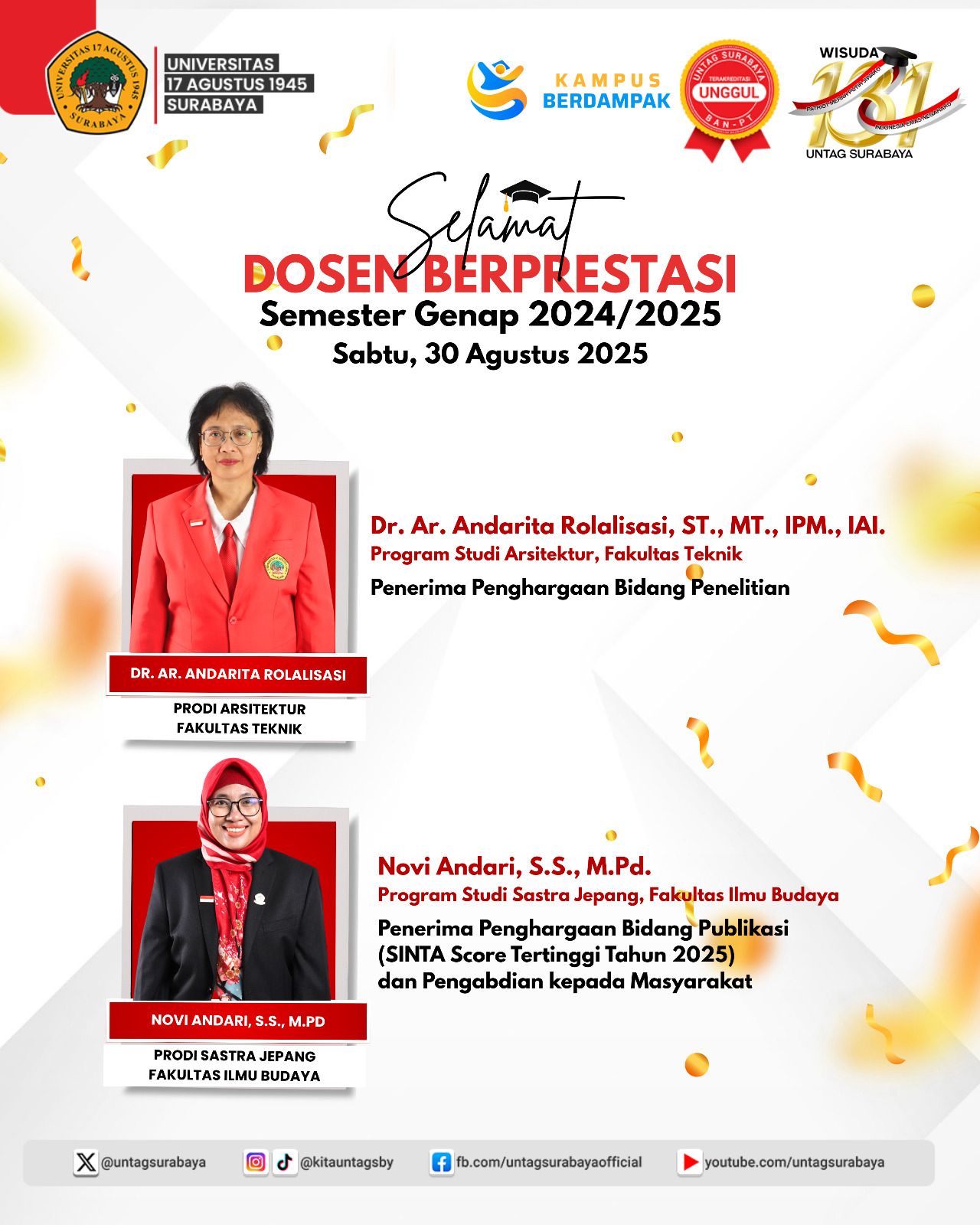 Selamat Atas Dosen Berprestasi Semester Genap 2024/2025