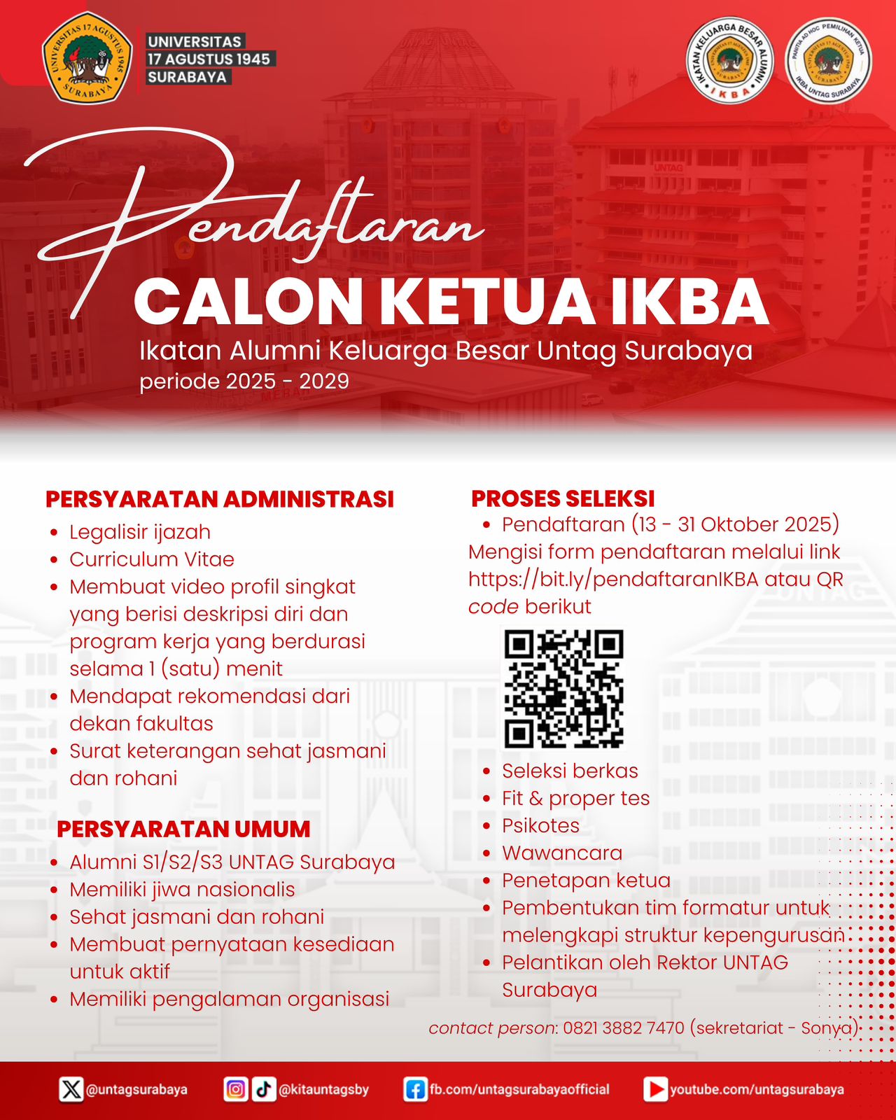 Pendaftaran Calon Ketua Ikatan Alumni Keluarga Besar Untag Surabaya (IKBA) periode 2025 s/d 2029