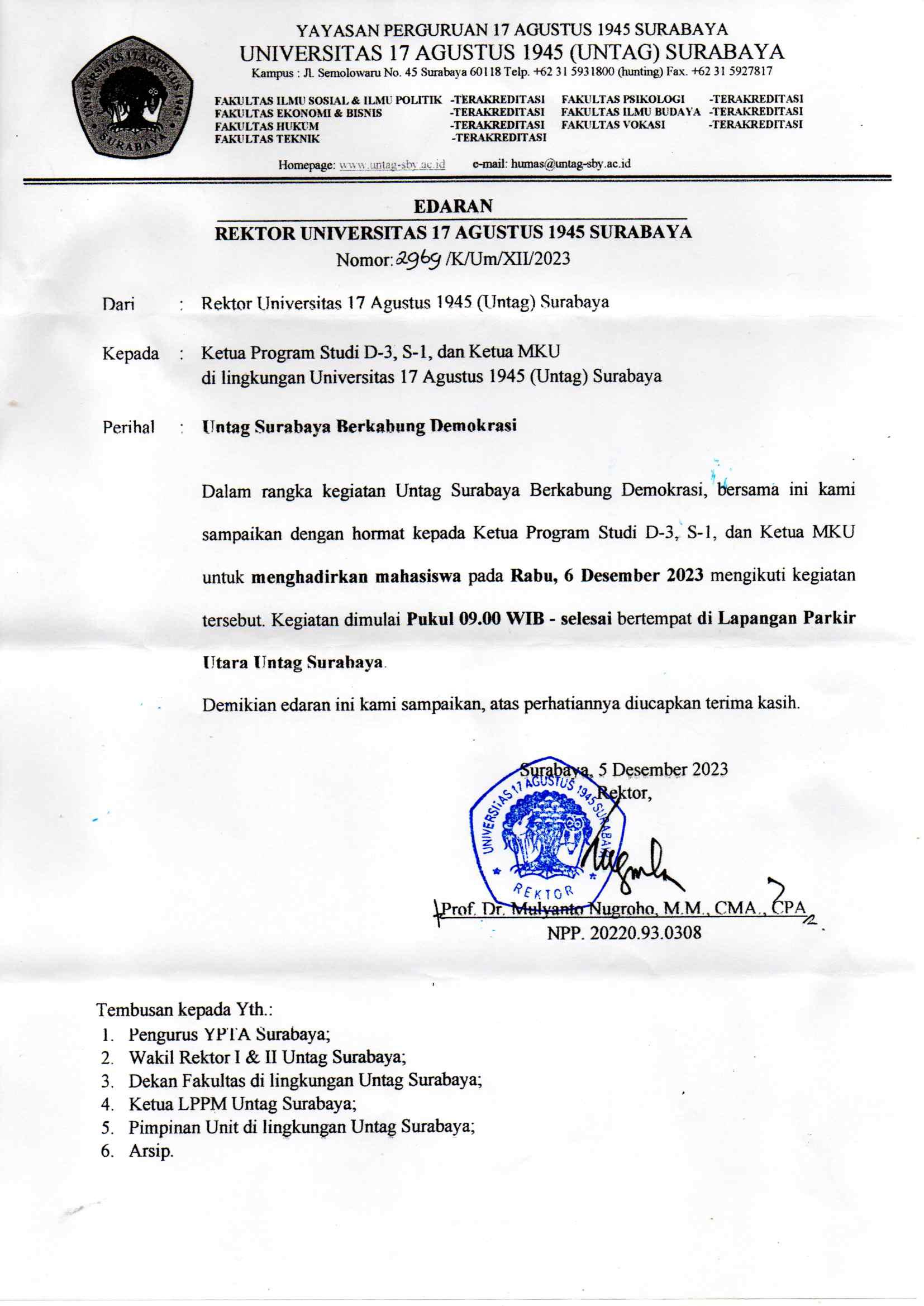 UNTAG Surabaya Berkabung Demokrasi