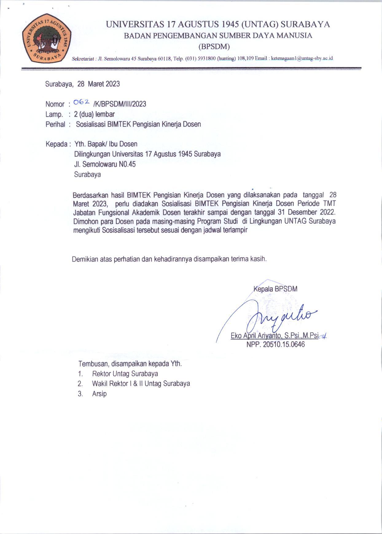 Sosialisasi BIMTEK Pengisian Kinerja Dosen