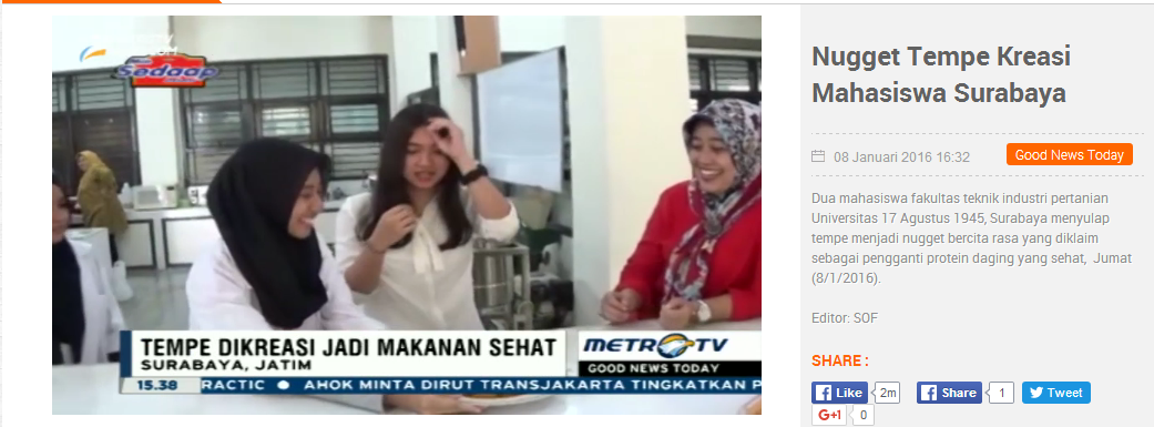 metrotvnews.com Good News Today 08 januari 2016 Nugget Tempe Kreasi Mahasiswa Surabaya