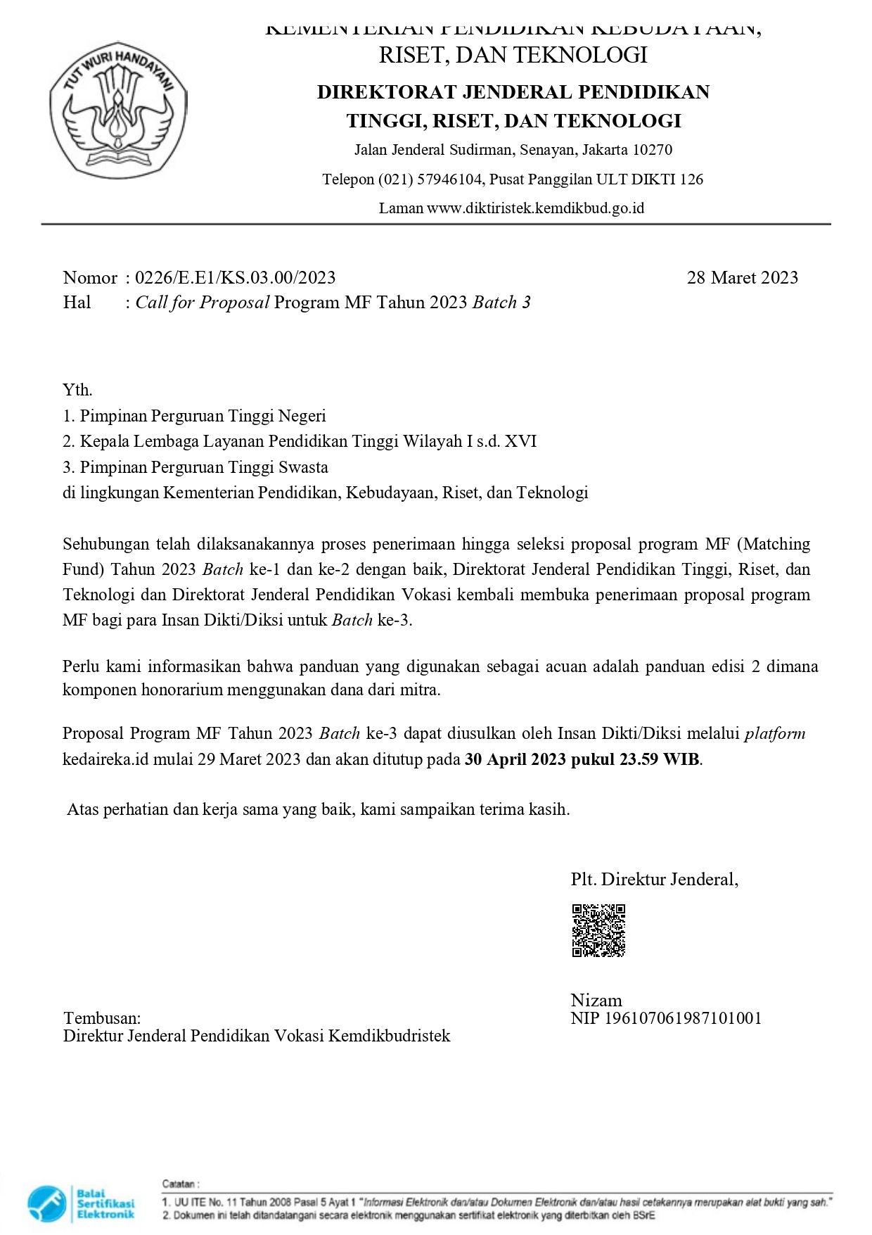 Call for Proposal Program MF Tahun 2023 Batch 3