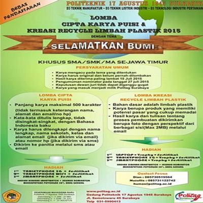 Lomba Cipta Puisi dan Kreasi Recycle Limbah Plastik Tingkat SMA/SMK/MA Se-Jawa Timur