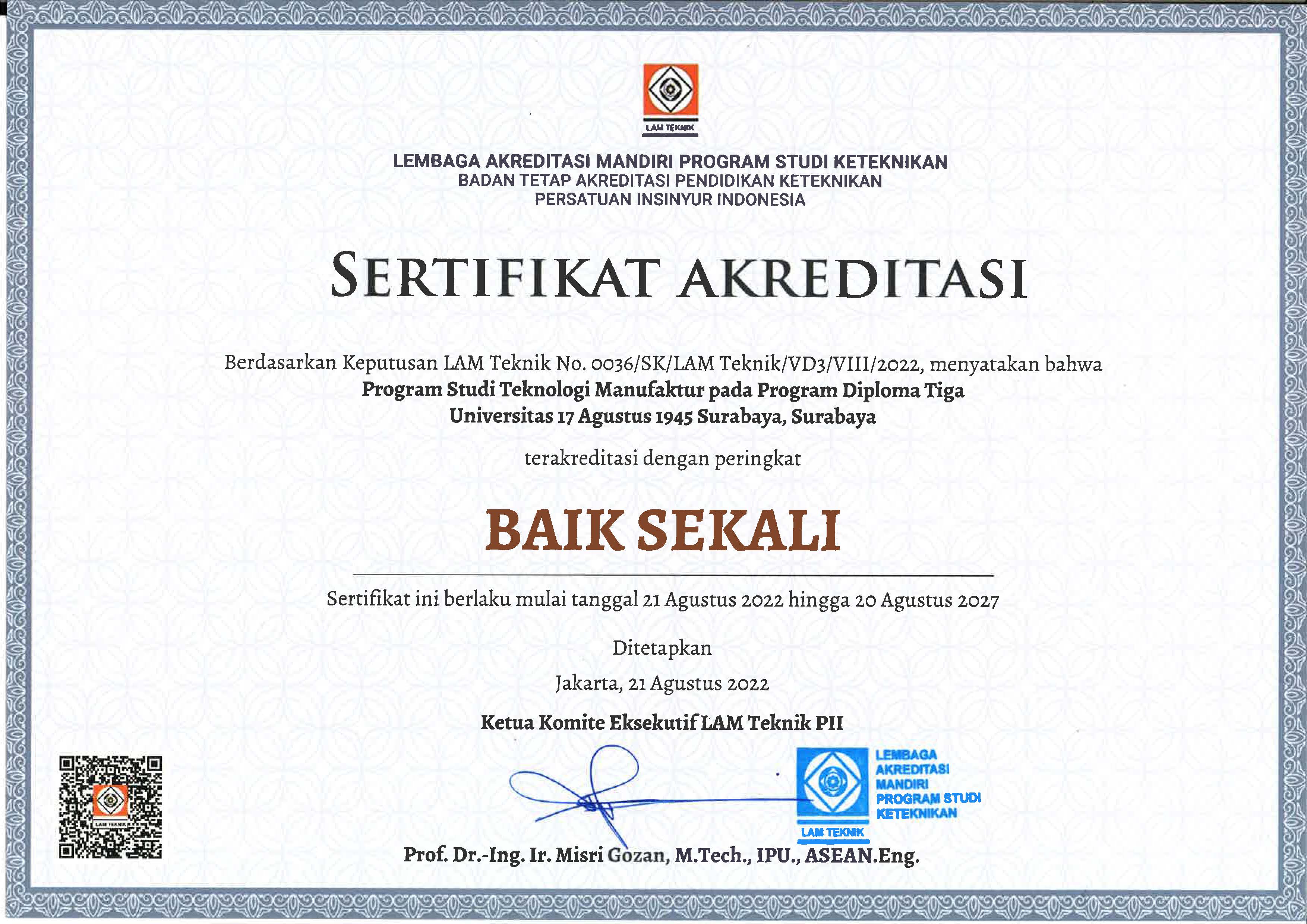 Selamat kepada Prodi Teknologi Manufaktur Mendapatkan Akreditasi 